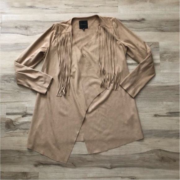 Dynamite Camel Fringe Women's Open Front Lightweight Blazer - Picture 2 of 9